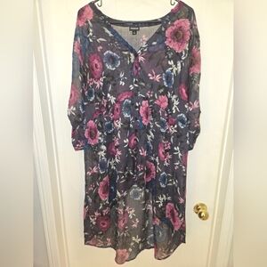 Torrid Size 1 Sheer Pink and Blue Ruffled Tiered Tunic Or Dress